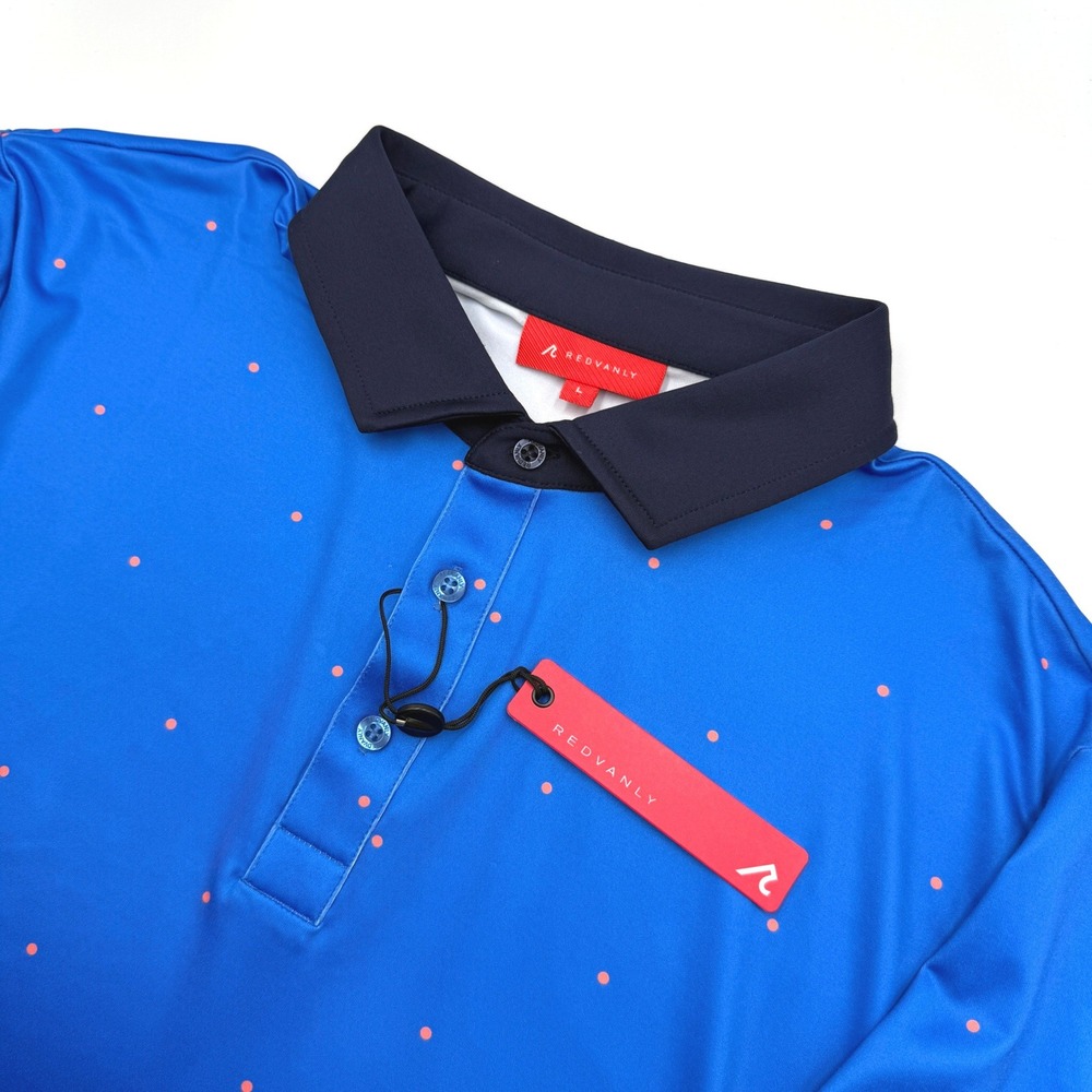 Redvanly Mens Ramey Polo Shirt Marine Blue Polka Dot Golf Top Large NEW